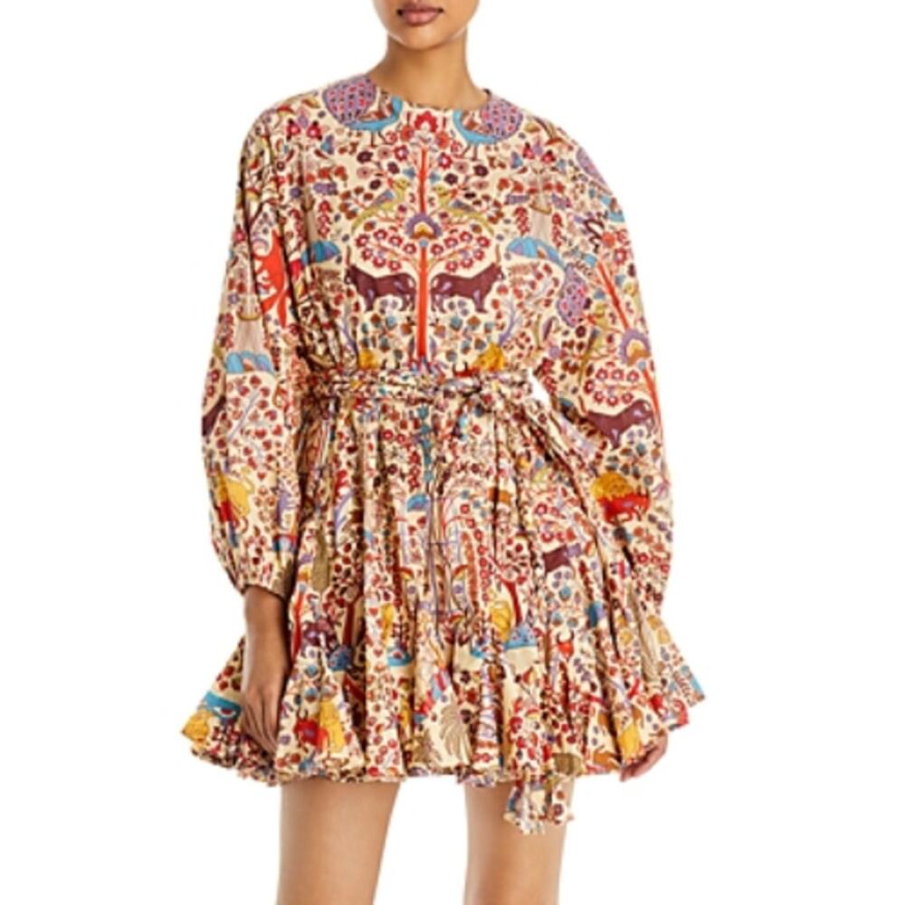 NEW Rhode Belted Waist Ella Printed Cotton Boho Mini Dress Red Size: Extra Small